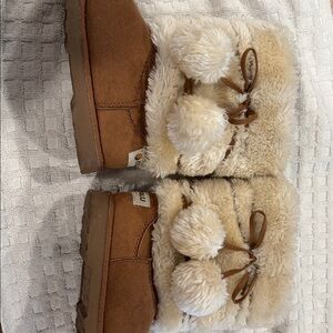 Cozy Brown and Cream Fur Pom Pom Boots